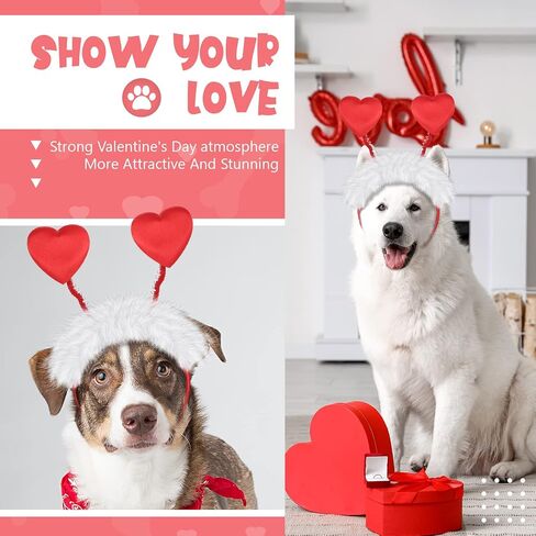 2 Pcs Valentine's Day Dog Heart Headband Red Love Hearts Headband Adjustable Dog Costume for Medium and Large Dogs Pets Weddings Anniversaries Holidays Dressing Props Accessories in Saudi Arabia