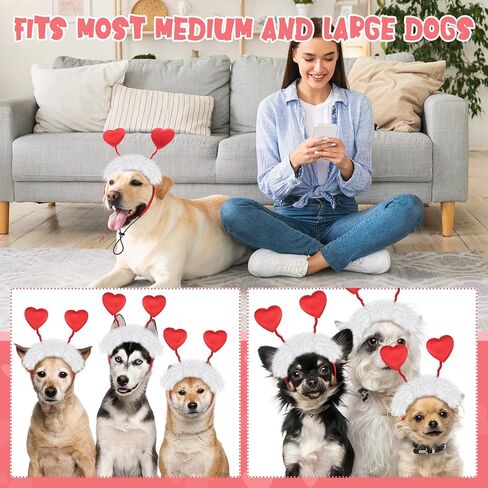 2 Pcs Valentine's Day Dog Heart Headband Red Love Hearts Headband Adjustable Dog Costume for Medium and Large Dogs Pets Weddings Anniversaries Holidays Dressing Props Accessories in Saudi Arabia