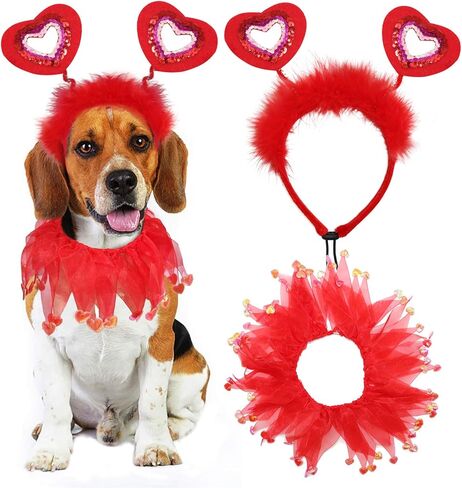 BWOGUE Valentine's Day Dog Costume Red Love Hearts Dog Headband with Collar Holiday Birthday Party Headwear Costume Gift for Small Medium Dogs in Saudi Arabia