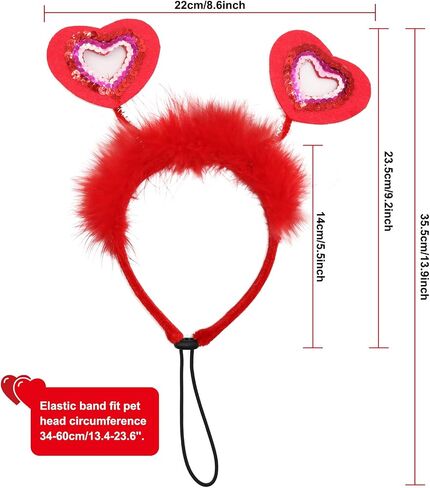 BWOGUE Valentine's Day Dog Costume Red Love Hearts Dog Headband with Collar Holiday Birthday Party Headwear Costume Gift for Small Medium Dogs in Saudi Arabia
