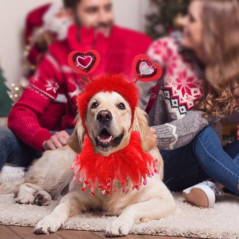 BWOGUE Valentine's Day Dog Costume Red Love Hearts Dog Headband with Collar Holiday Birthday Party Headwear Costume Gift for Small Medium Dogs in Saudi Arabia