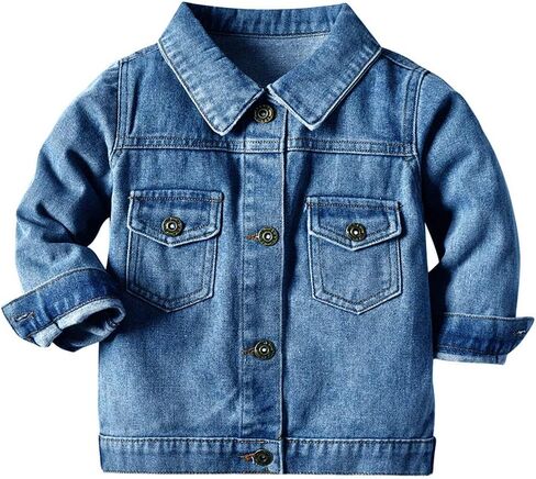 IBTOM CASTLE Toddler Baby Boy Girls Denim Jacket Button Down Hoodie Jeans Coat Cowboy Outwear Casual Outwear Western Clothes in Saudi Arabia