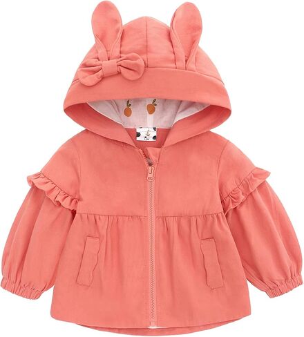 Famuka Baby Girls Hooded Jacket Floral Pattern Coat Rabbit Style Windbreaker for Spring/Autumn in Kuwait