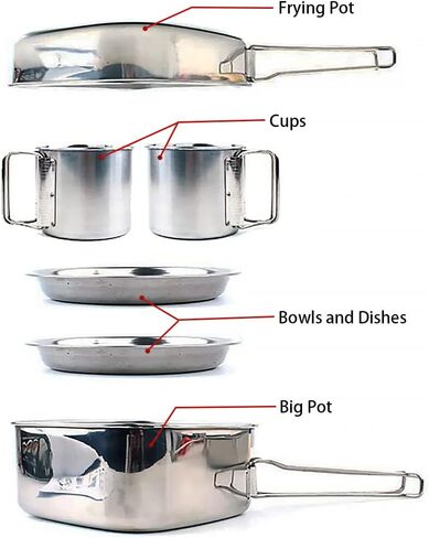 6 قطع المحمولة التخييم الطبخ عدة الفوضى للتخييم شخصين الفولاذ المقاوم للصدأ المضغوط التخييم مجموعة الطبخ خفيفة الظهر حقيبة الطبخ للتخييم والمشي in Kuwait