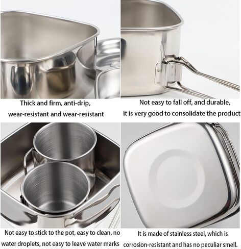 6 قطع المحمولة التخييم الطبخ عدة الفوضى للتخييم شخصين الفولاذ المقاوم للصدأ المضغوط التخييم مجموعة الطبخ خفيفة الظهر حقيبة الطبخ للتخييم والمشي in Kuwait