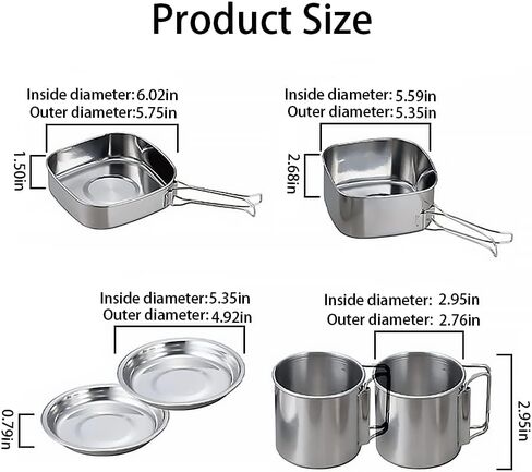 6 قطع المحمولة التخييم الطبخ عدة الفوضى للتخييم شخصين الفولاذ المقاوم للصدأ المضغوط التخييم مجموعة الطبخ خفيفة الظهر حقيبة الطبخ للتخييم والمشي in Kuwait