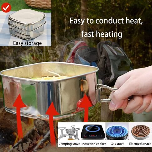 6 قطع المحمولة التخييم الطبخ عدة الفوضى للتخييم شخصين الفولاذ المقاوم للصدأ المضغوط التخييم مجموعة الطبخ خفيفة الظهر حقيبة الطبخ للتخييم والمشي in Kuwait