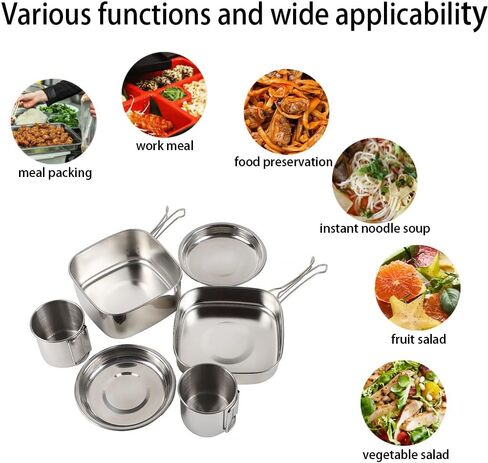 6 قطع المحمولة التخييم الطبخ عدة الفوضى للتخييم شخصين الفولاذ المقاوم للصدأ المضغوط التخييم مجموعة الطبخ خفيفة الظهر حقيبة الطبخ للتخييم والمشي in Kuwait
