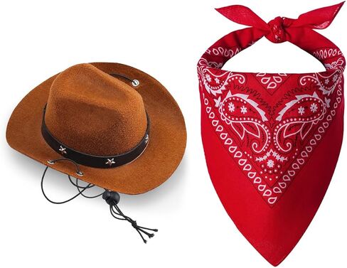 الحيوانات الأليفة رعاة البقر زي رعاة البقر قبعة جميلة ووشاح لجرو هريرة قبعة وباندانا مجموعة الكلاب القطط مهرجان الحفلات اليومية هالوين ارتداء 2 قطعة in Kuwait