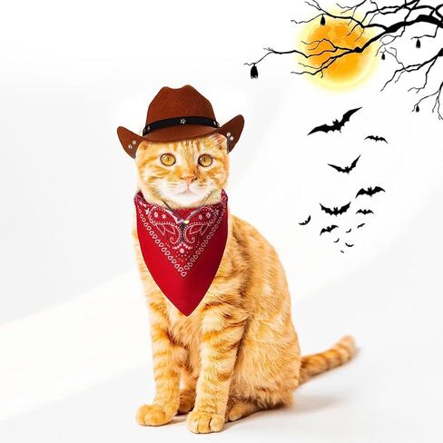 الحيوانات الأليفة رعاة البقر زي رعاة البقر قبعة جميلة ووشاح لجرو هريرة قبعة وباندانا مجموعة الكلاب القطط مهرجان الحفلات اليومية هالوين ارتداء 2 قطعة in Kuwait