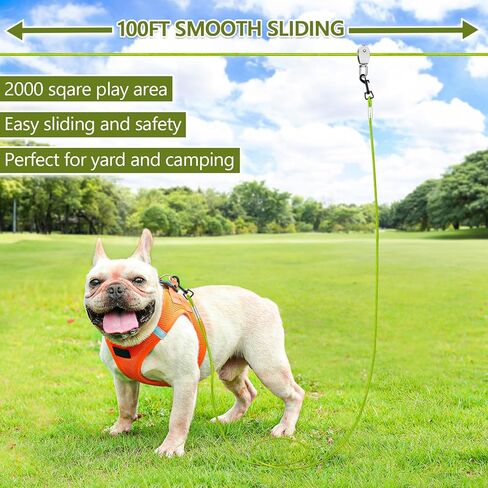 XiaZ 100FT Dog Runner for Yard, Dog Tie Out Cable Trolley Line for Dogs up to 250lbs, Aerial Dog Chain for Outside, Yard, Camping, with 8FT Bungee Run Leash, Cable Sling to Protect Trees，Green in Kuwait