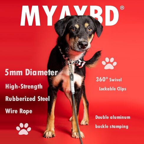 كابل ربط MYAXBD للكلاب بطول 50 قدمًا - سلاسل الكلاب للخدمة الشاقة الخارجية، مقود طويل للكلاب مقاوم للمضغ، يؤدي الكلب للفناء، والتخييم، وحبل تدريب للكلاب الكبيرة (رمادي، كبير / 50 قدمًا) in Kuwait