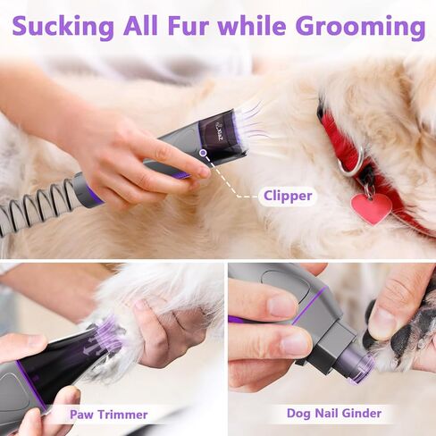 XiaZ Dog Grooming Vacuum Dryer with Clippers, 15 Kpa Dog Grooming Kit with Nail Grinder and Paw Trimmer, Hair Vacuum Groomer for Shedding Blowing Trimming Pet's Hair, 10 Pet Grooming Tools, Low-Noise in Kuwait