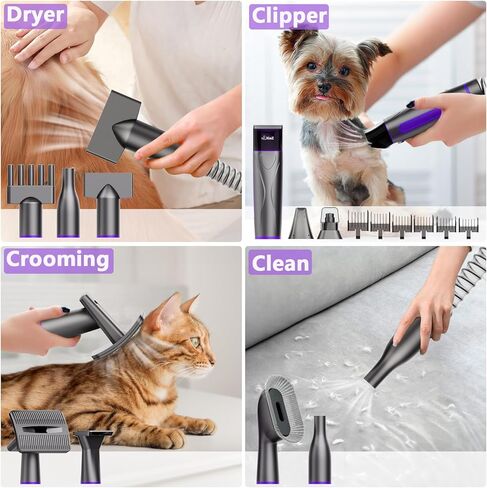 XiaZ Dog Grooming Vacuum Dryer with Clippers, 15 Kpa Dog Grooming Kit with Nail Grinder and Paw Trimmer, Hair Vacuum Groomer for Shedding Blowing Trimming Pet's Hair, 10 Pet Grooming Tools, Low-Noise in Kuwait