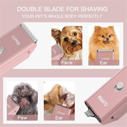 2-in-1 Professional Dog Grooming Kit - Low Noise, Waterproof, USB Rechargeable, and Safe Ceramic Blade - Gift for Dogs and Cats (Pink) in Kuwait