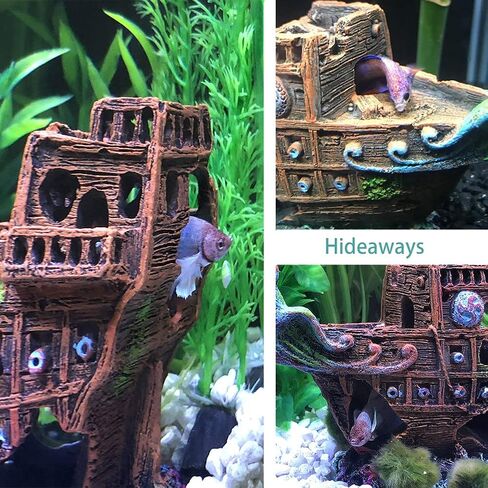 Little Aquarium Shipwreck Sunken Pirate Ship Mini Boat Fish Tank Decorations for Betta in Kuwait