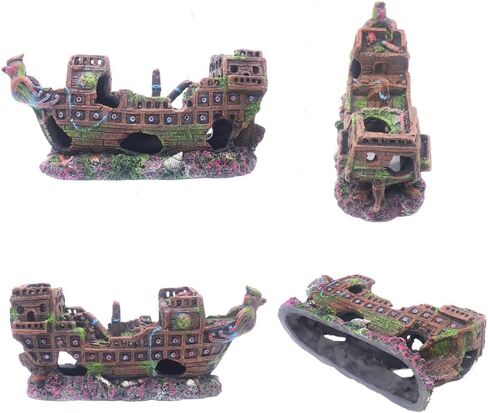 Little Aquarium Shipwreck Sunken Pirate Ship Mini Boat Fish Tank Decorations for Betta in Kuwait