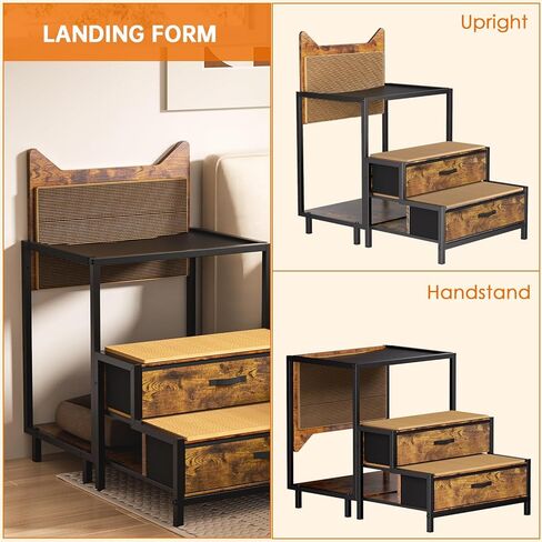 LiebeRen Cat Window Perch with Stairs, Pet Bunk Bed for Dogs &Cats with Drawers Storage, Cat Furniture Wall Mounted or Floor Use with Scratch Pad, Pet Window Perch Cat Furniture with Mats for Bedside in Kuwait