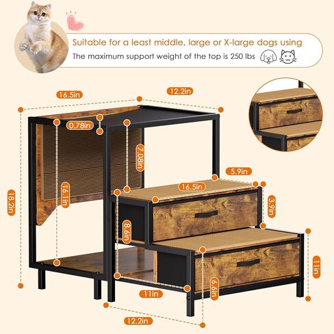 LiebeRen Cat Window Perch with Stairs, Pet Bunk Bed for Dogs &Cats with Drawers Storage, Cat Furniture Wall Mounted or Floor Use with Scratch Pad, Pet Window Perch Cat Furniture with Mats for Bedside in Kuwait
