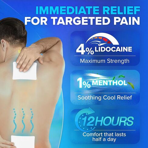 JJ CARE Lidocaine Patches [Pack of 30], 4% Lidocaine Pain Patches Maximum Strength, 4" x 5.5" Lidocaine Back Pain Relief Patches for Fast Numbing of Aches, Pains, Back, Neck, Shoulder, Muscle Soreness in Kuwait