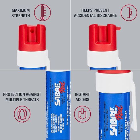 SABRE Pepper Gel With Attachment Clip, 35 Bursts (5x The Competition), 12-Foot (4-Meter) Range, Gel Is Safer, UV Marking Dye, Twist Lock Safety, Patriotic Design in Kuwait