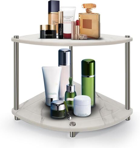 منظم عداد الحمام من Pletmin، رف سطح الحمام الجاف الفوري، منظم المكياج، منظم مكياج زاوية الغرور، رف الزاوية، منظم العناية بالبشرة (رمادي) in Kuwait