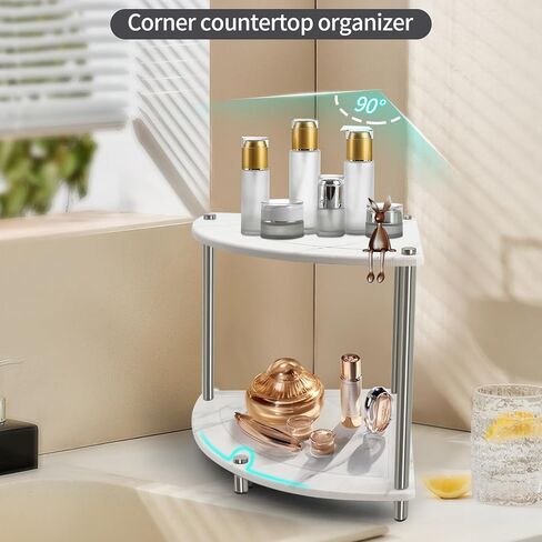 منظم عداد الحمام من Pletmin، رف سطح الحمام الجاف الفوري، منظم المكياج، منظم مكياج زاوية الغرور، رف الزاوية، منظم العناية بالبشرة (رمادي) in Kuwait