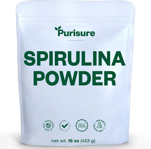 Purisure Organic Spirulina Powder, 453g, Pure Spirulina Powder, Green Algae Powder Superfood Supplement, Preferred to Chlorella, Vegan Spirulina Powder for Smoothies and Protein Drinks, 151 Servings in Kuwait