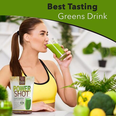 100% Pure - RAW Organic Vegan - Power Shot Greens Superfood Blend - Spirulina, Chlorella, Wheat Grass, Blue-Green Al, Moringa + - 60 Servings from Essona Organics, Powder - 180 GMS. Order Today! in Saudi Arabia