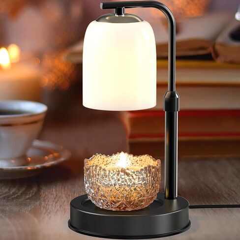 Candle Warmer Lamp with 2 Light Bulbs, Wax Melt for Scented Candles with Timer, Vintage Frosted Glass Shape Candle Lamp Compatible with Jar Candles Electric Dimmable, Black in Saudi Arabia