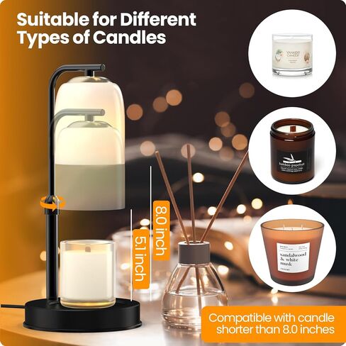 Candle Warmer Lamp with 2 Light Bulbs, Wax Melt for Scented Candles with Timer, Vintage Frosted Glass Shape Candle Lamp Compatible with Jar Candles Electric Dimmable, Black in Saudi Arabia