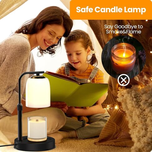 Candle Warmer Lamp with 2 Light Bulbs, Wax Melt for Scented Candles with Timer, Vintage Frosted Glass Shape Candle Lamp Compatible with Jar Candles Electric Dimmable, Black in Saudi Arabia