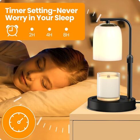 Candle Warmer Lamp with 2 Light Bulbs, Wax Melt for Scented Candles with Timer, Vintage Frosted Glass Shape Candle Lamp Compatible with Jar Candles Electric Dimmable, Black in Saudi Arabia