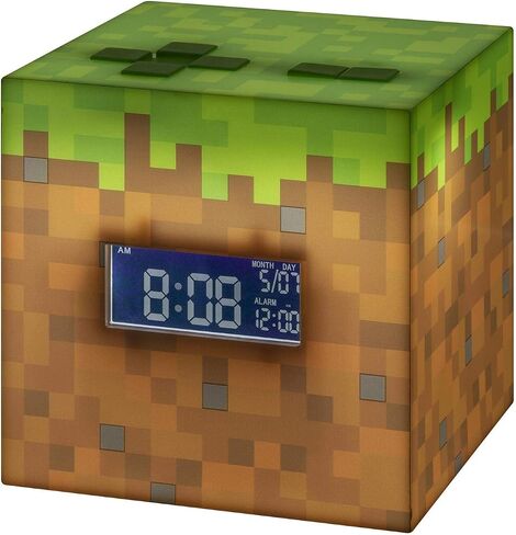 Paladone Minecraft Grass Block Digital Alarm Clock, Light Up Lamp Feature, Plays Official in Game Music, Bedroom Decor for Minecraft Gamers in Saudi Arabia
