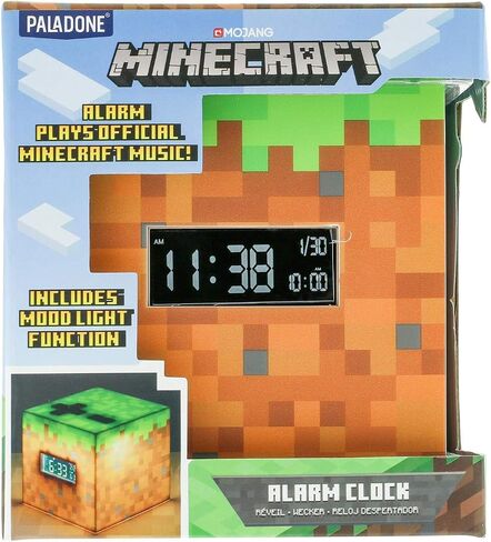 Paladone Minecraft Grass Block Digital Alarm Clock, Light Up Lamp Feature, Plays Official in Game Music, Bedroom Decor for Minecraft Gamers in Saudi Arabia
