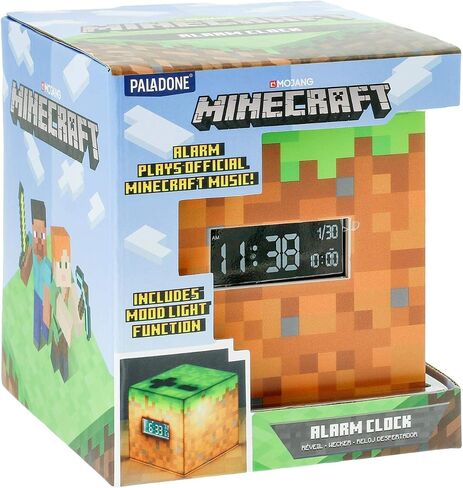 Paladone Minecraft Grass Block Digital Alarm Clock, Light Up Lamp Feature, Plays Official in Game Music, Bedroom Decor for Minecraft Gamers in Saudi Arabia