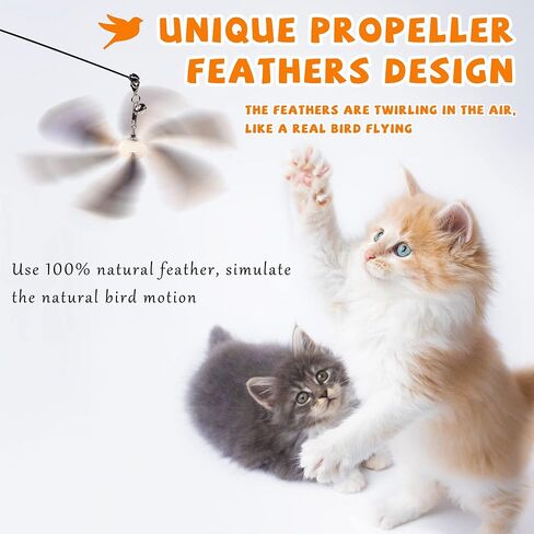 JXFUKAL Cat Wand Toys, Interactive Cat Toys with 3 Feather Refills, 29'' Flexible Steel Wire, Sturdy Wood Handle & Bell for Kitty Kitten, Cat Toys for Indoor Cats Teaser Cat String Toy in Kuwait