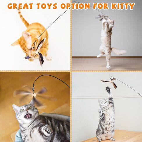 JXFUKAL Cat Wand Toys, Interactive Cat Toys with 3 Feather Refills, 29'' Flexible Steel Wire, Sturdy Wood Handle & Bell for Kitty Kitten, Cat Toys for Indoor Cats Teaser Cat String Toy in Kuwait