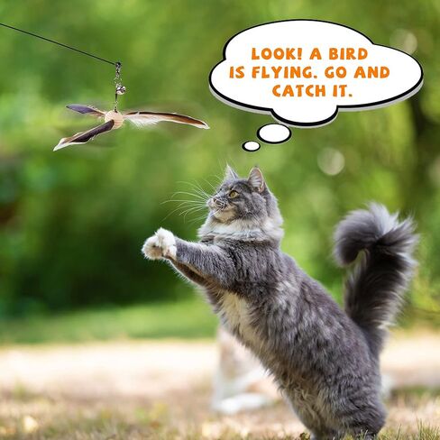 JXFUKAL Cat Wand Toys, Interactive Cat Toys with 3 Feather Refills, 29'' Flexible Steel Wire, Sturdy Wood Handle & Bell for Kitty Kitten, Cat Toys for Indoor Cats Teaser Cat String Toy in Kuwait