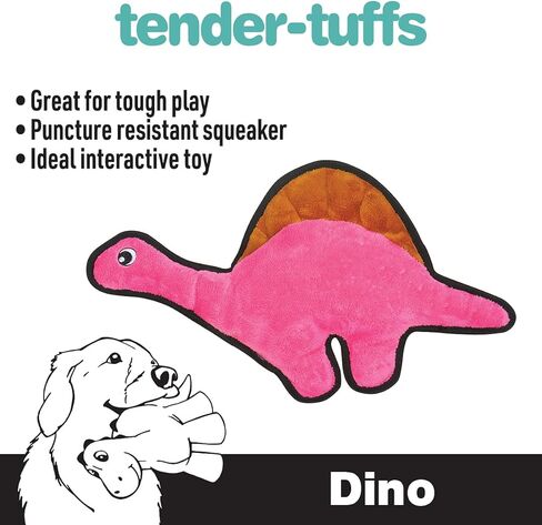 لعبة سناجل بابي تيندر تاف مجعدة - لعبة للكلاب من القطيفة القوية - ديناصور وردي برقبة طويلة مع صوت مجعد وخياطة متينة in Kuwait