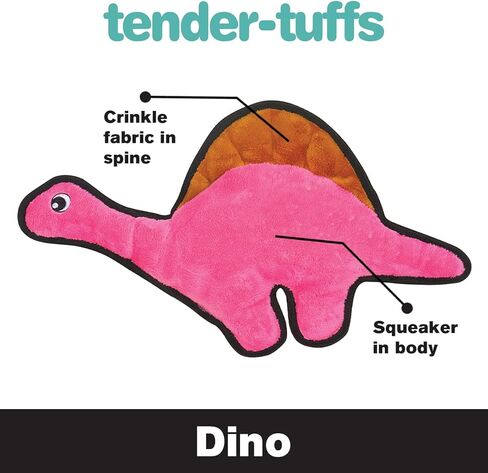 لعبة سناجل بابي تيندر تاف مجعدة - لعبة للكلاب من القطيفة القوية - ديناصور وردي برقبة طويلة مع صوت مجعد وخياطة متينة in Kuwait
