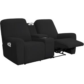 Easy-Going Stretch Recliner Loveseat Cover with Center Console Sofa Slipcover Soft Fitted Fleece 2 Seats Couch with Holder and Storage Washable Furniture Protector Chocolate