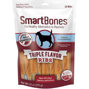 SmartBones No Artificial Colors or Preservatives Rib and Wing Chews, Treat Your Dog to a Fun Shapped Triple Flavor Chew