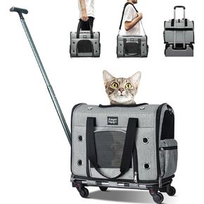 حاملة للكلاب والقطط مع عجلات، حقيبة حاملة للحيوانات الأليفة قابلة للطي ومعتمدة من شركة الطيران، حاملة سفر للحيوانات الأليفة مع مقبض تلسكوبي وحزام كتف للحيوانات الصغيرة والمتوسطة أثناء السفر وزيارات الطبيب البيطري في الهواء الطلق (رمادي) in Kuwait