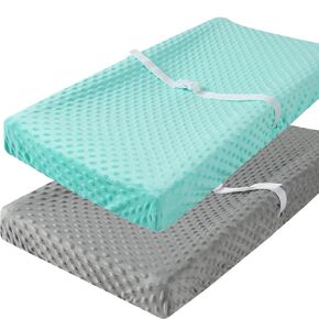Minky Changing Pad Cover for Baby Boy and Girl 2 Pack Set Ultra Soft Solid Grey and Green in Kuwait