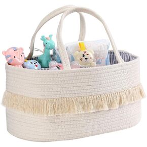 Mecaly Baby Diaper Caddy Organizer, Large Cotton Rope Diaper Basket for Baby Shower Gifts, Portable Nursery Storage Bin with 2 Inner Pockets and Removable Inserts for Changing Table &Car (Beige) in Saudi Arabia