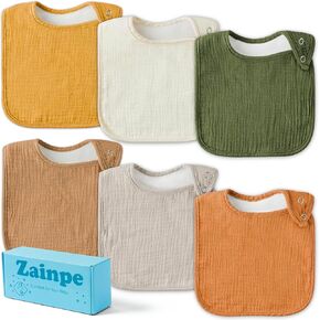 Zainpe 6Pcs Snap Muslin Cotton Baby Bibs Soft Absorbent Infant Bib Adjustable Bandana Drool Bib for Boy Girl 0-36 Months