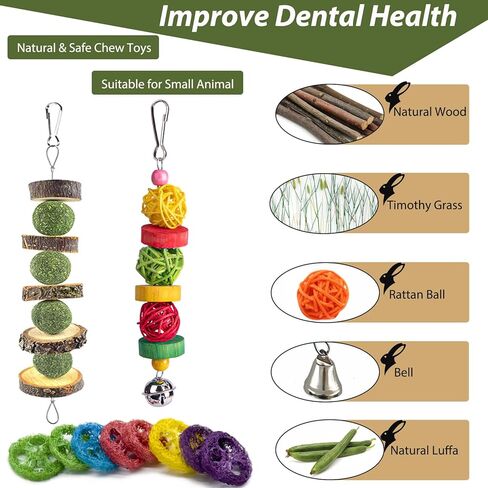 Grddaef Rabbit Chew Toys for Teeth, Natural Bunny Toys Apple Wood Grass Timothy Sticks Chew and Treat for Guinea Pigs Hamster Chinchillas in Kuwait