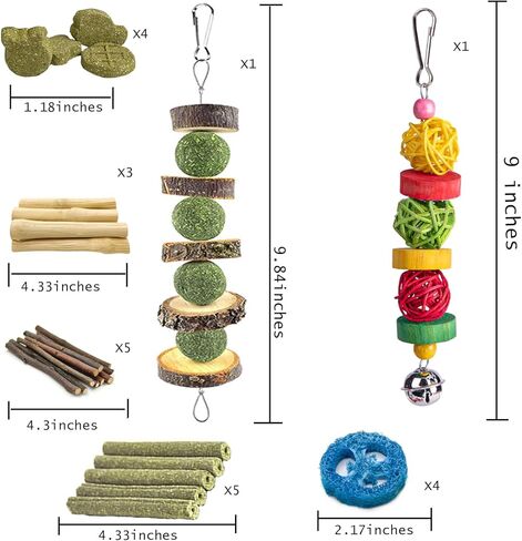 Grddaef Rabbit Chew Toys for Teeth, Natural Bunny Toys Apple Wood Grass Timothy Sticks Chew and Treat for Guinea Pigs Hamster Chinchillas in Kuwait