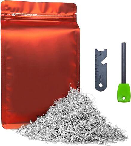 Magnesium Chips Shavings Fire Starter Kit Big Package, 99.9% Purity, Net Weight 130g, Emergency Fire Starting, Wilderness Outdoor, Camping Hiking, Jungle Survival, Package Dimensions 9''x5.5''x2.2'' in Kuwait